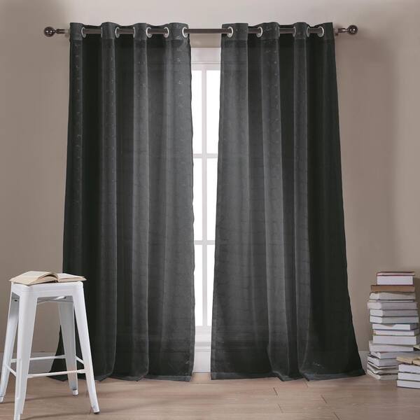 Kensie Black Solid Grommet Room Darkening Curtain - 54 in. W x 84 in. L (Set of 2)