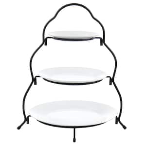 3-Tier 26.7 in. x 20.1 in. Round White Porcelain Plate Serving Stand (Set of 3)