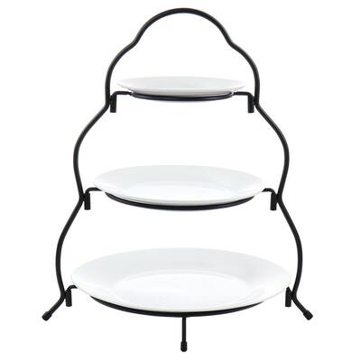 3-Tier 26.7 in. x 20.1 in. Round White Porcelain Plate Serving Stand (Set of 3)
