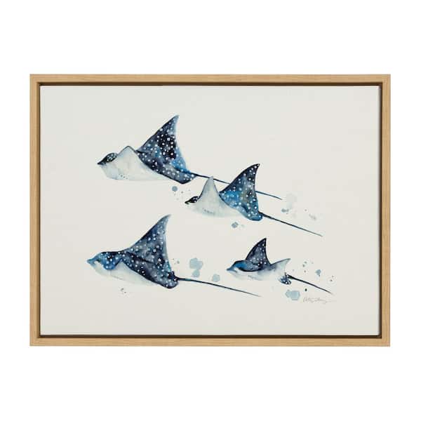 Kate and Laurel Sylvie Eagle Spotted Ray Family by Cathy Zhang Framed Canvas Coastal Art Print 18 in. x 24 in.