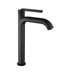 Single Hole High Arc Single Handle Vessel Bathroom Faucet in Matte Black with Ceramic Disc Valves