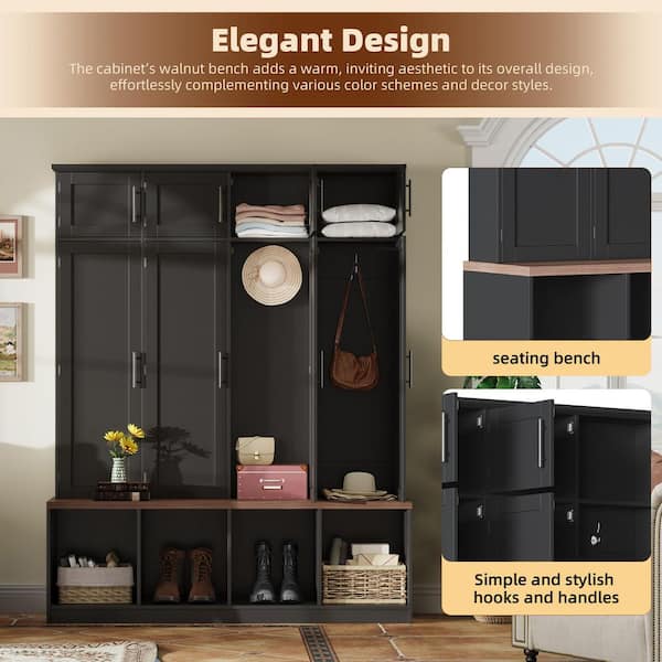 Harper & Bright Designs Black Multi-Functional Hall Tree Entryway