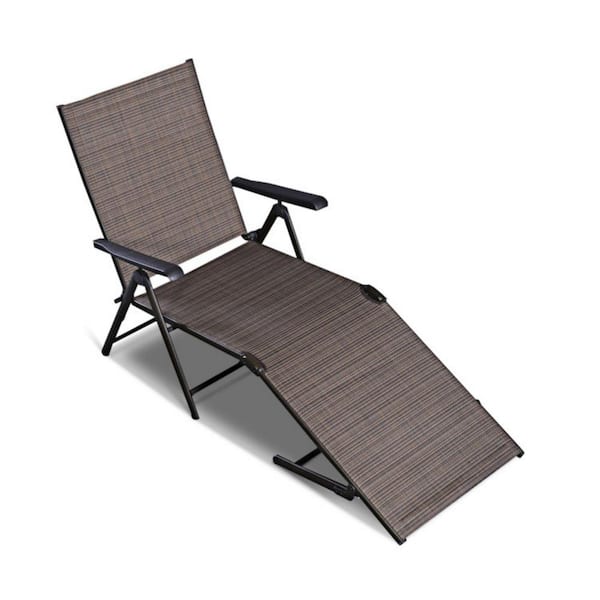 Clihome 5 Reclining Positions Adjustable Light-Weight Outdoor Chaise Lounge Chair with Steel Frame and Brown PVC Fabric