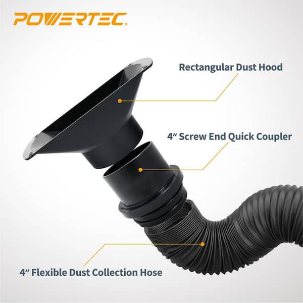 Powertec Rectangular Dust Hood Collector Collection System Attachment Hose Part 