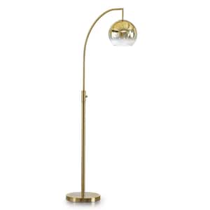 Metro 66 in. Brushed Brass 1-Light LED Dimmable Globe Arc Floor Lamp with Golden Glass Shade and LED Vintage Bulb