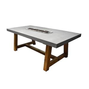 Sonoma 83 in. x 39 in. x 31 in. Rectangle Concrete Top Propane Fire Pit Dining Table in Light Gray with Ashwood Base