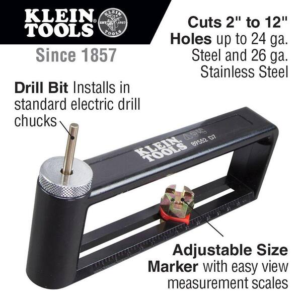 thumbnail image 2 of Adjustable Sheet Metal Hole Cutter Kit - Cuts 2" To 12" Circles In 24ga Steel & 26ga Stainless, Includes 2 Drill Bits & Wrench 2 of 3