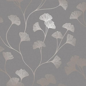 Glistening Ginkgo Leaf Grey Non-Pasted Wallpaper (Covers 56 sq. ft.)