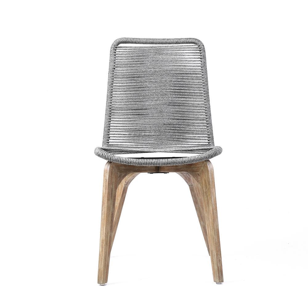 Gray Rope and Eucalyptus Wood Outdoor Dining Chairs, Set of 2