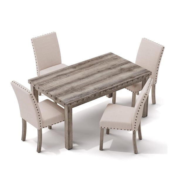 5-Pieces Rectangular Wood Tone Wooden Top Dining Table Set 4 Seats