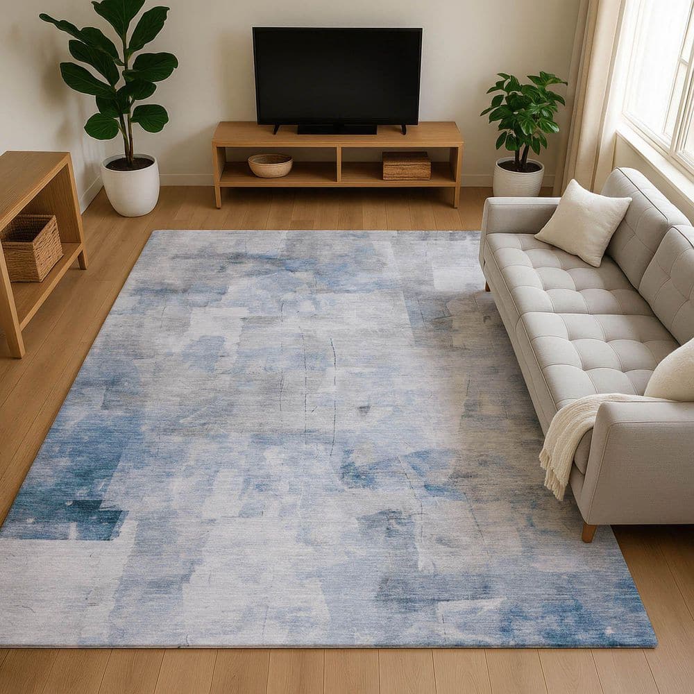 Mayfield Premium Machine Washable Abstract AMF1673 Denim 5 ft. x 7 ft. 6 in. Area Rug price history on PriceWatchPro
