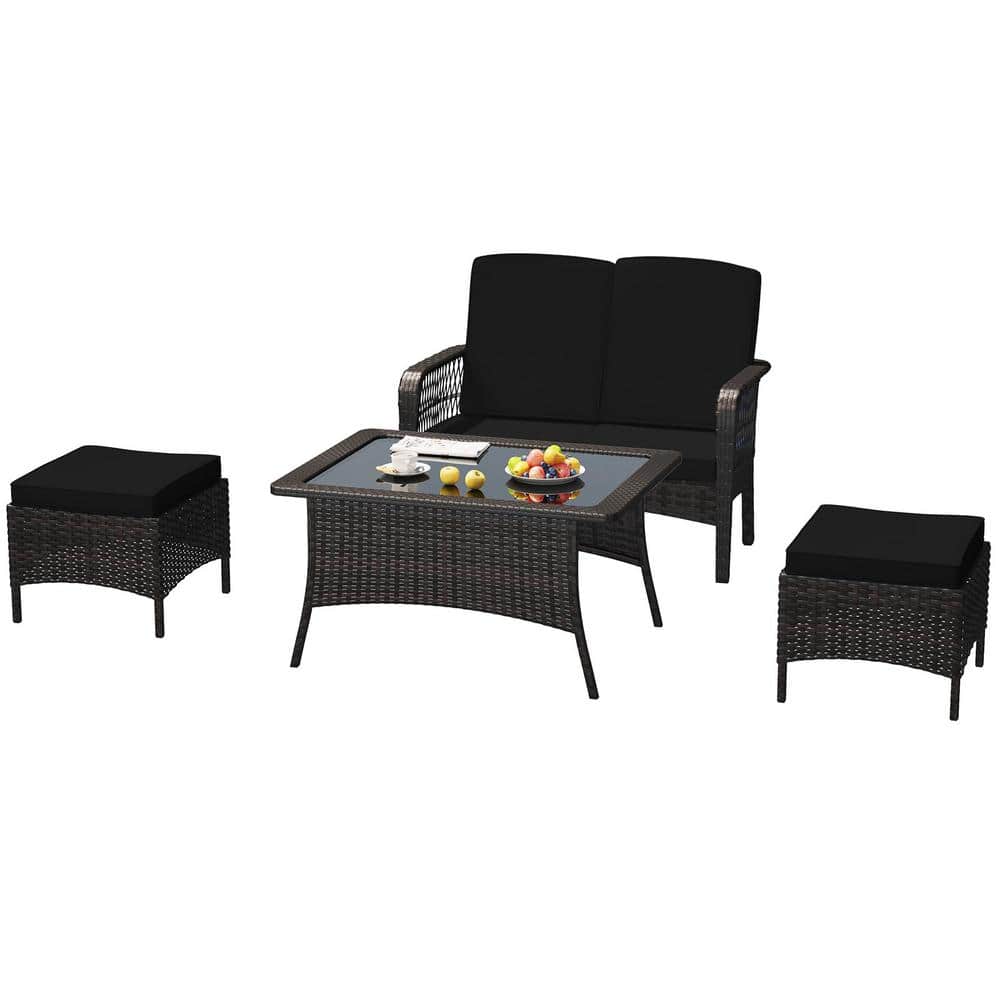 4-Pieces Patio Furniture Set Outdoor Rattan Chair Wicker Sofa Garden Conver