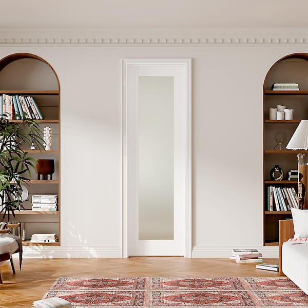 24 in. x 80 in. 1-Lite Frosted Glass Prehung Interior Door Left-Handed MDF Wood White with Door Jamb and Hareware Kit