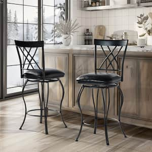 Wichita 24 in.Black High Back Metal Frame Swivel Counter BarStool With Faux Leather Cushioned Seat(Set of 2)