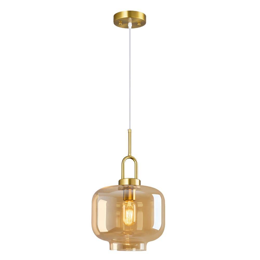60W 1-Light Cognac Glass Lantern Pendant Light Gold Adjustable Cord For Kitchen Island Dining Room Bedroom price history on PriceWatchPro