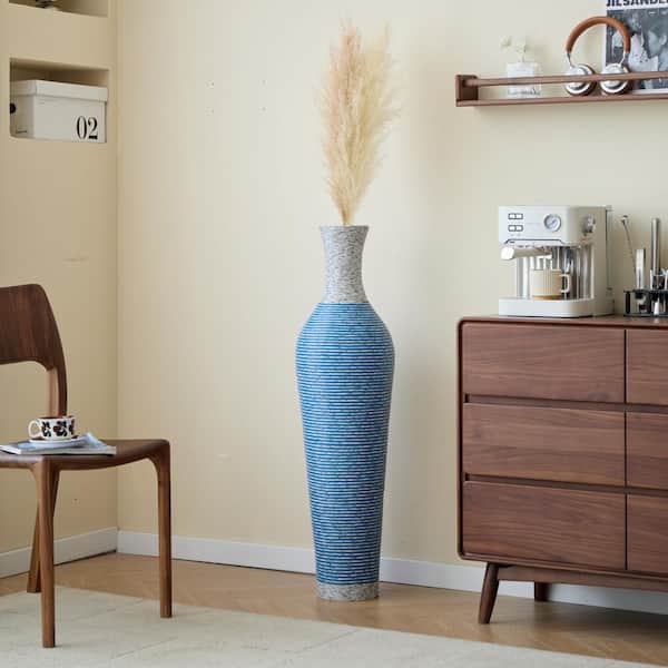 39 in. Tall Designer Floor Vase with Blue plus Gray Finishes-Ideal for Living Room, Bedroom, Entryway Decor