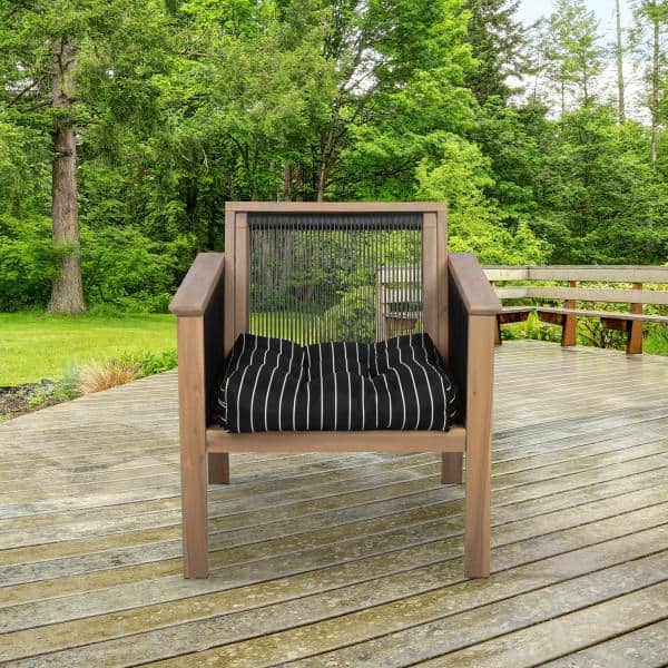 Sunnydaze Outdoor Square Tufted Seat Cushion - Neutral Stripes