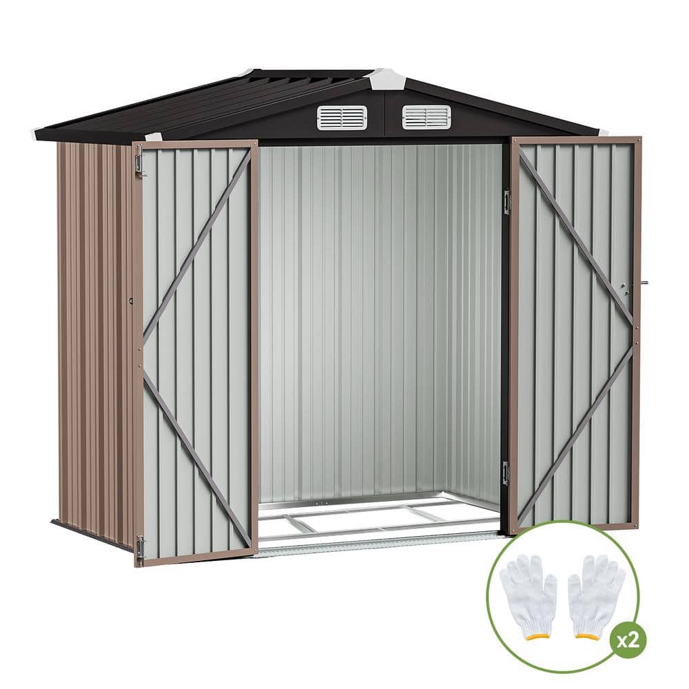 6 ft. W x 4 ft. D Storage Metal Shed with Metal Floor Base Frame, Double Do