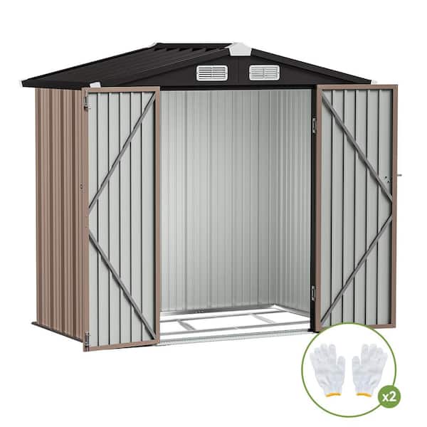 6 ft. W x 4 ft. D Storage Metal Shed with Metal Floor Base Frame, Double Door and Vents for Patio, Brown (24 sq. ft. )