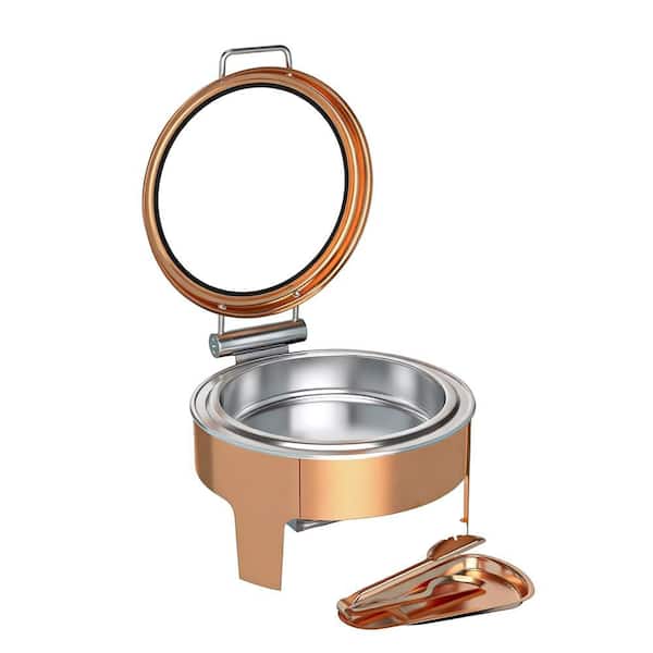 6 QT Round Rose Gold Stainless Steel Chafing Dish Buffet Set with Serving Tong