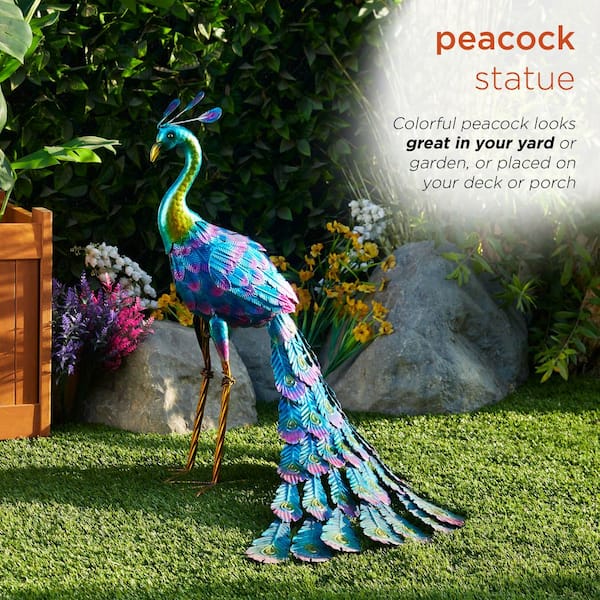 Alpine Corporation 28 in. Tall Outdoor Metallic Peacock