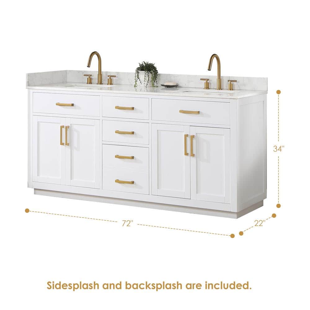 Gavino 72" White Wood Double Vanity with Composite Stone Top