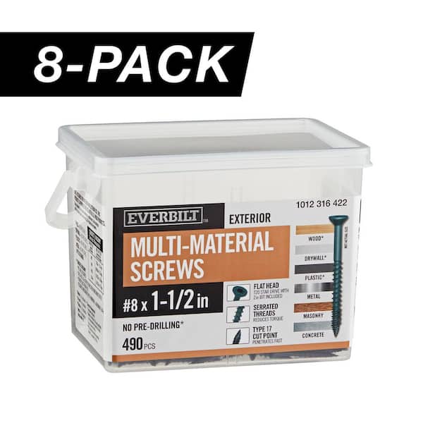 8-Pack #8 x 1-1/2 in. Black 6-Lobe Star Drive Exterior Flat Head Multi-Material Screw (24 lbs. / 3,920-Piece)