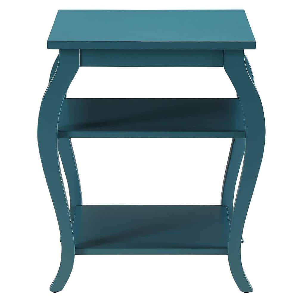 Becci Teal Wood Dual-Facing End Table with Open Storage