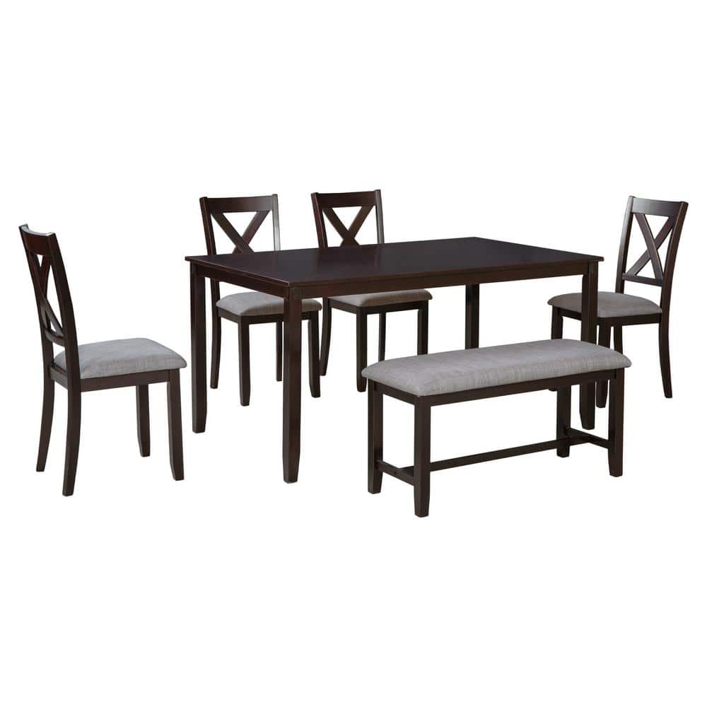 LUCKY ONE Camorra 6Piece Rectangular Espresso Wood Top Table Set Dining Room Set Seats 4 with