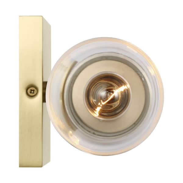 SCOTT LIVING - Sarita Medium 2-Light Satin Brass Wall Sconce with Clear Ribbed Glass Shades