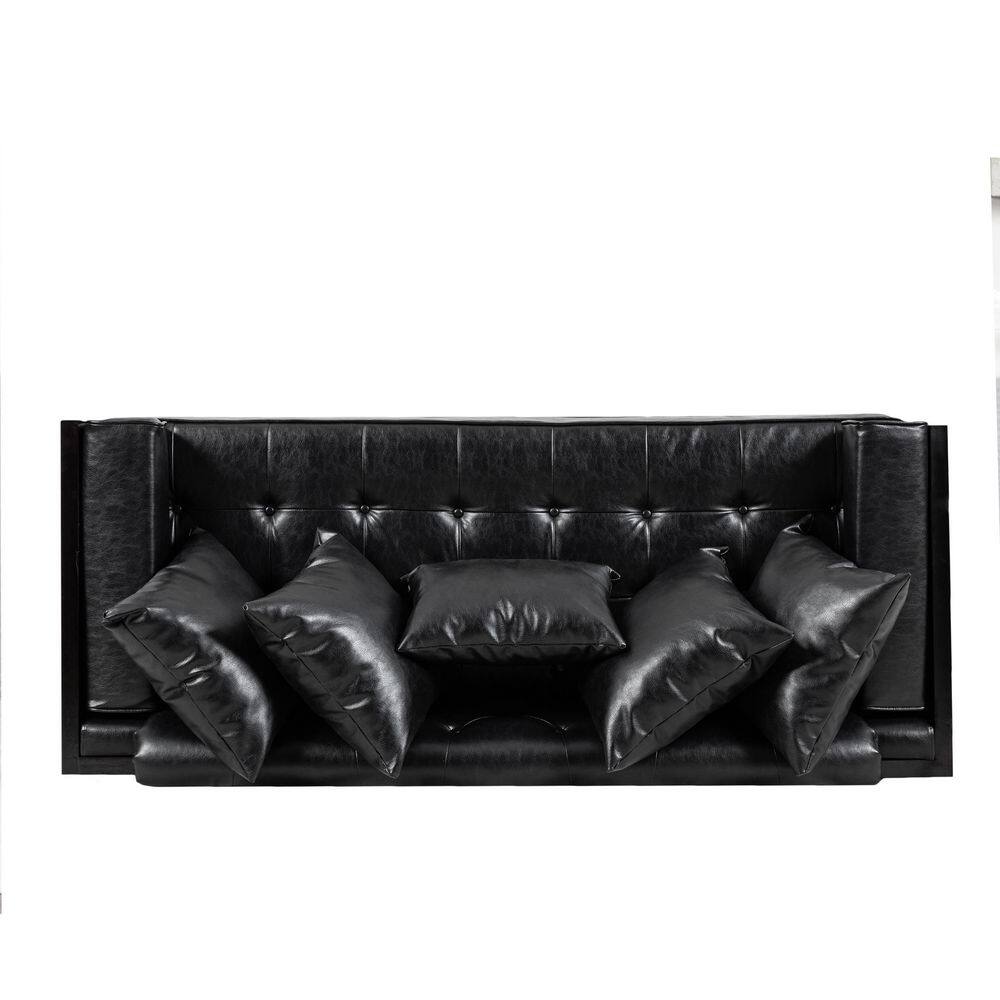 Midnight Black Faux Leather Tufted 2-Seat Loveseat