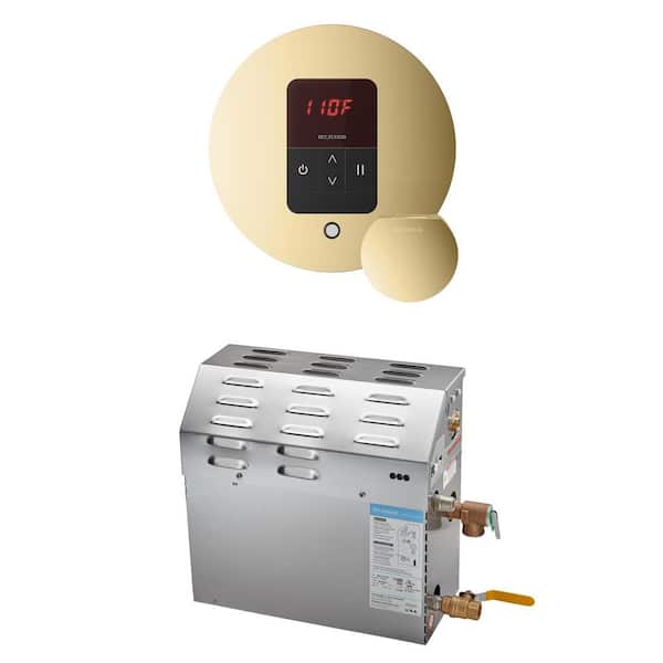 Mr. Steam MS 7.5 kW (7500 W) Steam Shower Generator Package with round iTempo Control in Polished Brass