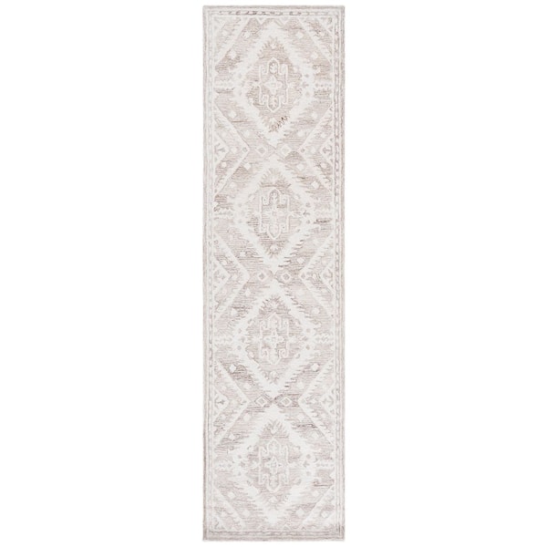 Ebony 2 ft. x 9 ft. Beige/Ivory Ornate Medallion Runner Rug