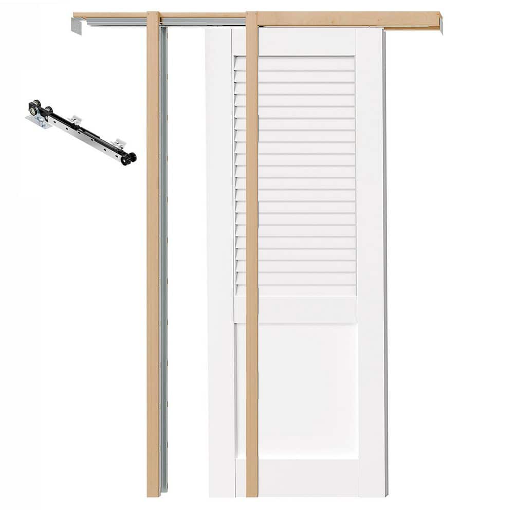 (30x2) 60 in. x 80 in. Half Louver White Primed Pine Wood Pocket Door with Soft Close and Frame Kit Set, No Pre-drilling price history on PriceWatchPro