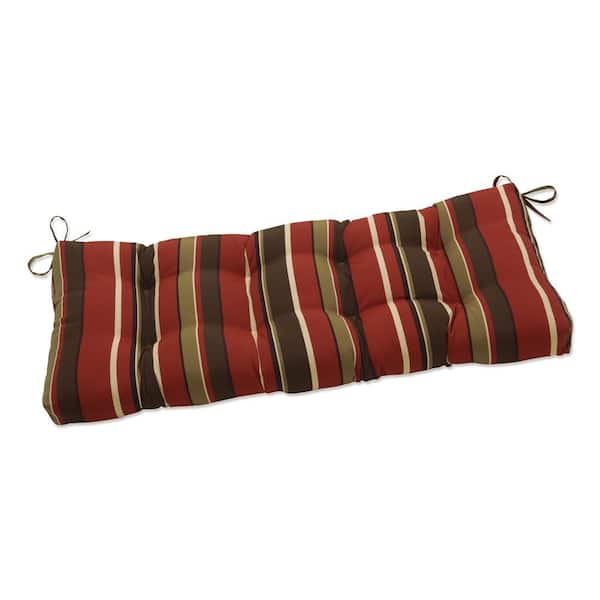 Pillow Perfect Striped Rectangular Outdoor Bench Cushion in Brown