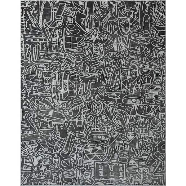 Sportsglyphs Black 7 ft. x 9 ft. Area Rug