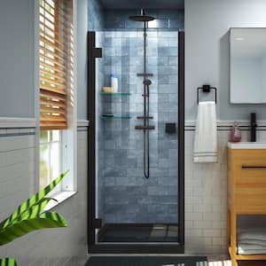 Lumen 42 in. x 72 in. Semi-Frameless Hinged Shower Door in Matte Black Finish with 42 in. x 34 in. Base in Black