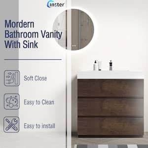 NOBLE 36 in. W x 18 in. D x 25 in. H Single Sink Freestanding Bath Vanity in Wood with White Solid Surface Top