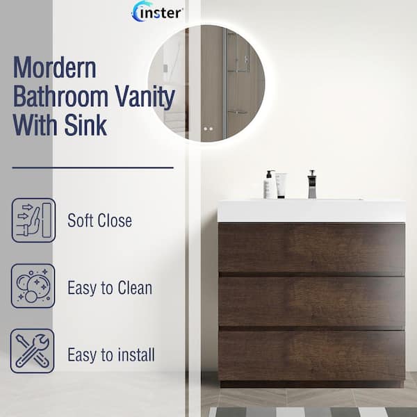 NOBLE 36 in. W x 18 in. D x 37 in. H Single Sink Freestanding Bath Vanity in Wood with White Solid Surface Integral Top