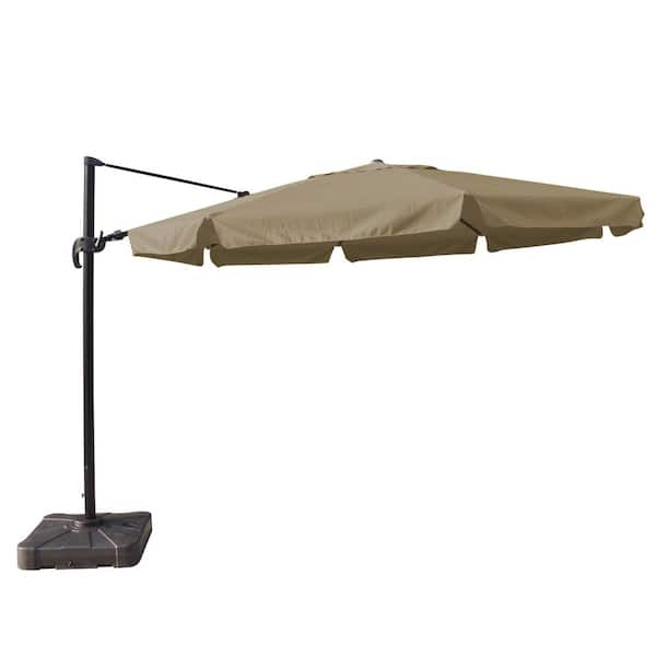 Island Umbrella Victoria 13 ft. Octagonal Cantilever with Valance Patio Umbrella in Stone Sunbrella Acrylic