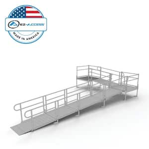 PATHWAY 26 ft. L-Shaped Aluminum Wheelchair Ramp Kit with Solid Surface Tread, 2-Line Handrails and (2) 4 ft. Platforms