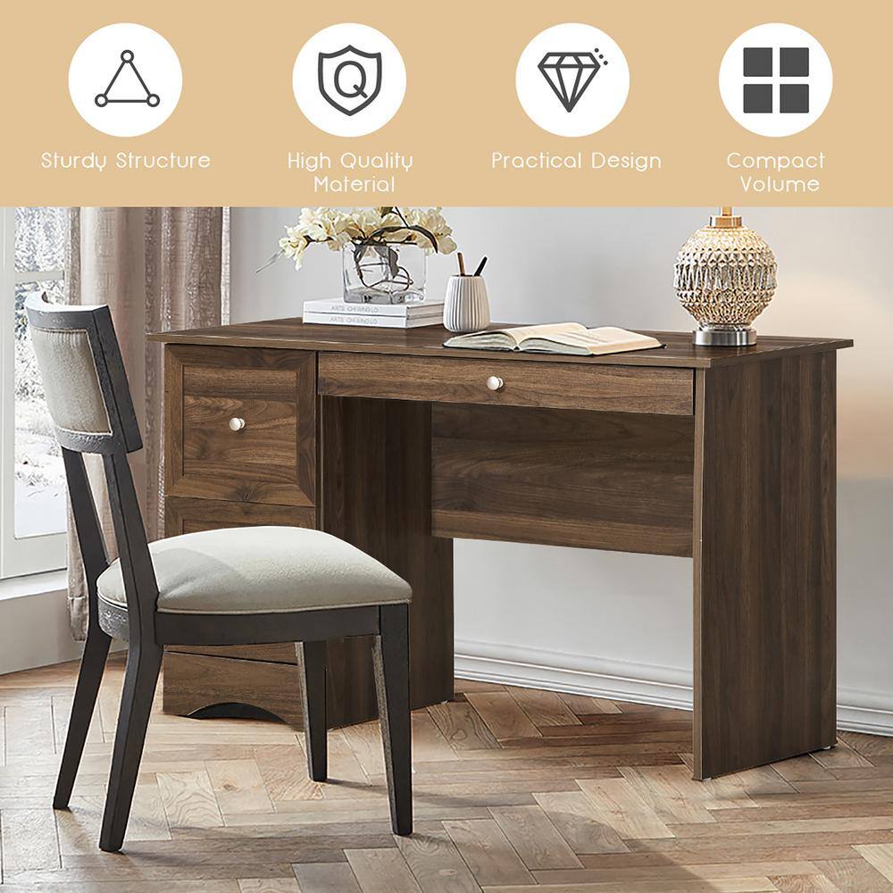 Charming Brown Engineered Wood Computer Desk with 3 Drawers