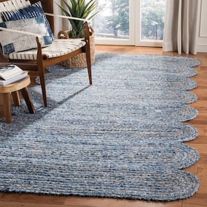 Cape Cod Blue/Natural 5 ft. x 8 ft. Striped Braided Abstract Area Rug