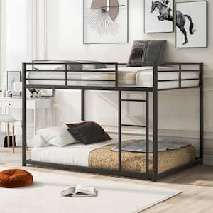 Black Full Over Full Metal Low Bunk Bed with Ladder