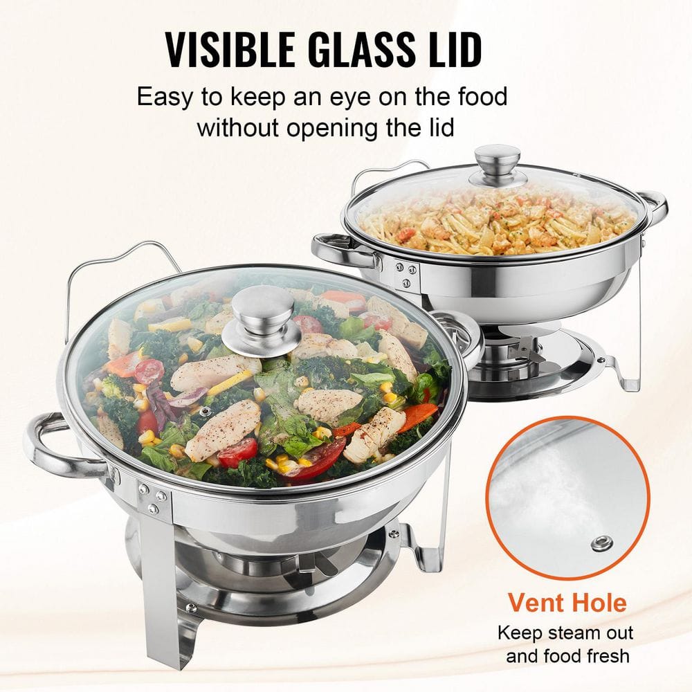 Stainless Steel Round Chafing Dish Set with Glass Lid
