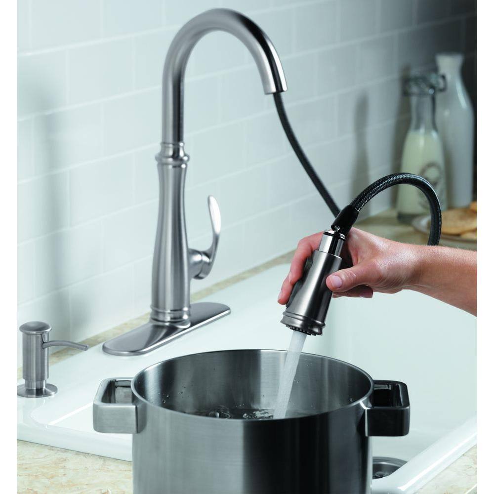 Vibrant Stainless Steel Pull-Down Kitchen Faucet with Spray