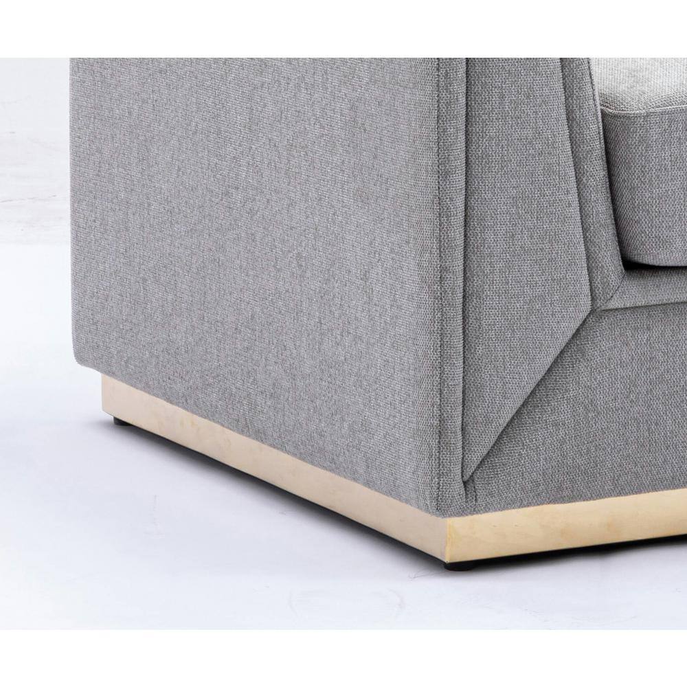 Gray Linen Barrel Accent Chair with Wooden Frame