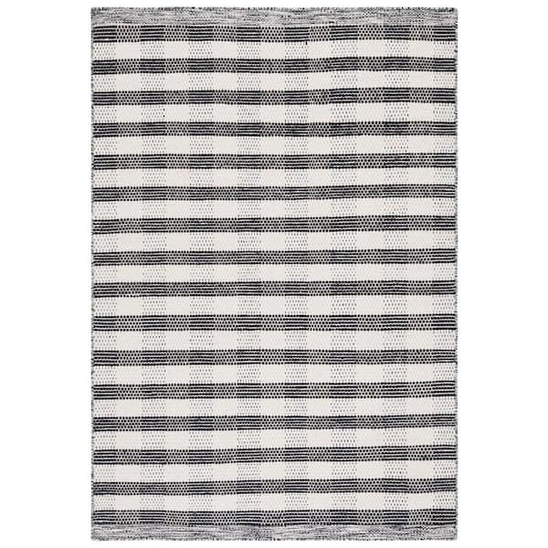 Striped Kilim Black Ivory 5 ft. x 8 ft. Plaid Area Rug