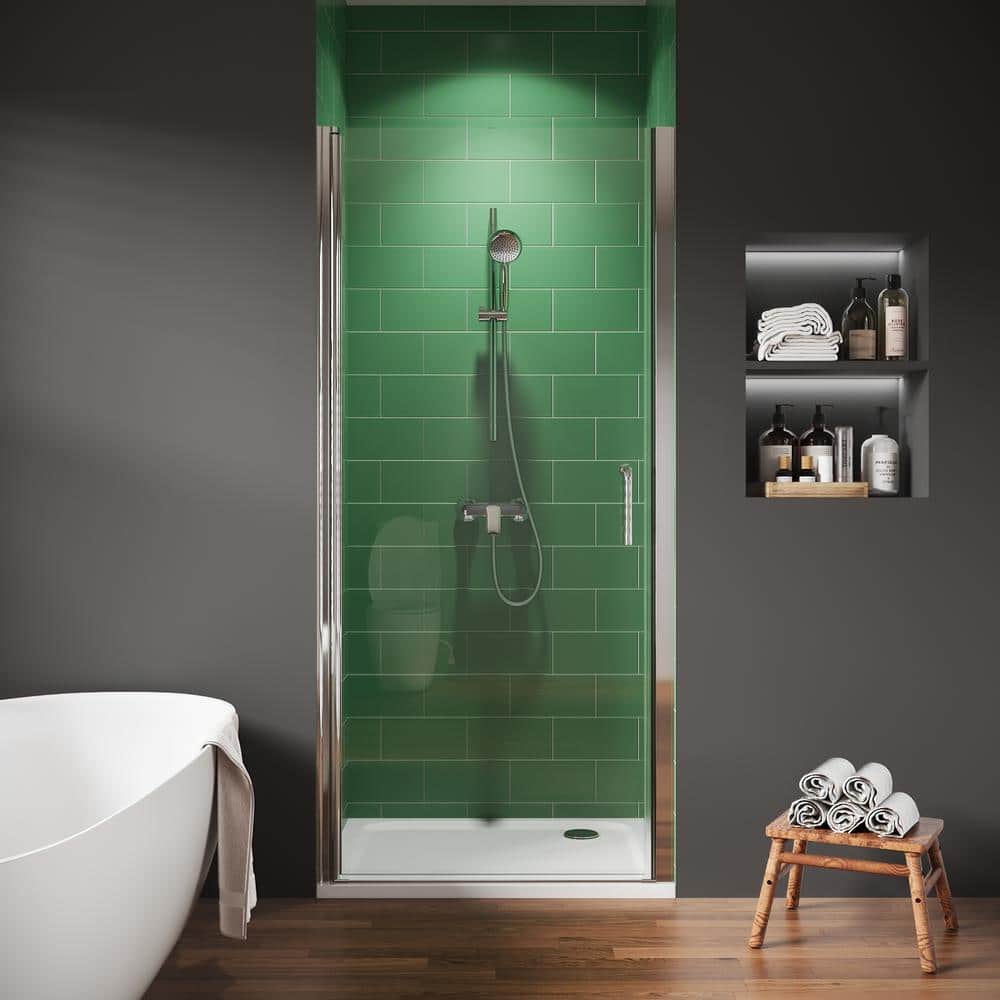 72" Frameless Chrome Pivot Shower Door with Clear Glass