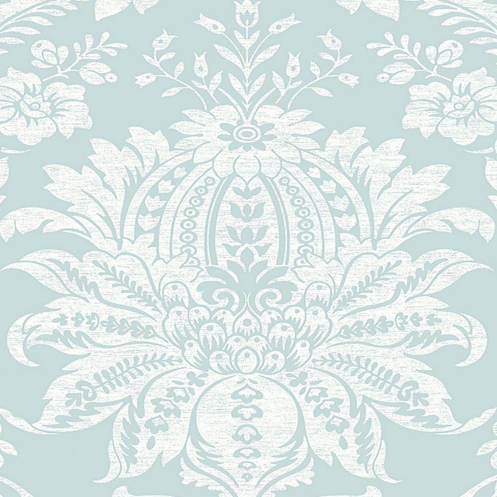 Duck Egg Blue Damask Peel and Stick Vinyl Wallpaper